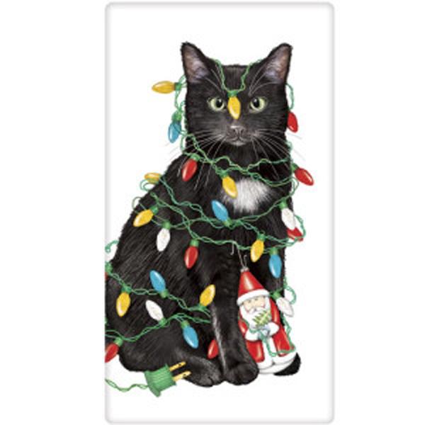 Towel Cat Tangled In Lights