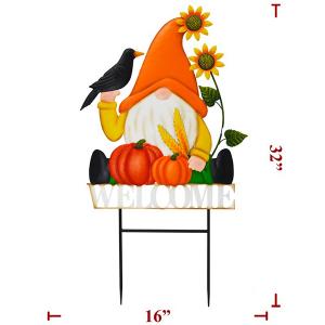 Stake Gnome with Crow & Pumpkin