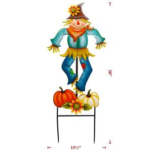 Stake Scarecrow in Blue with Pumpkin
