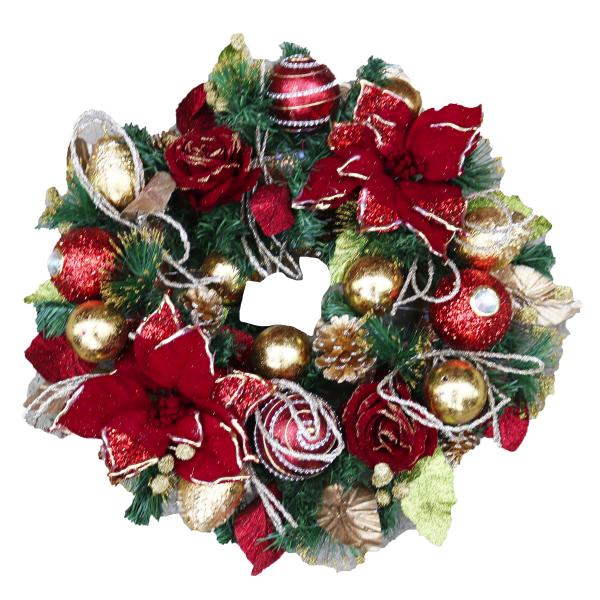 Poinsettia Rose Burgundy Wreath - 22 in