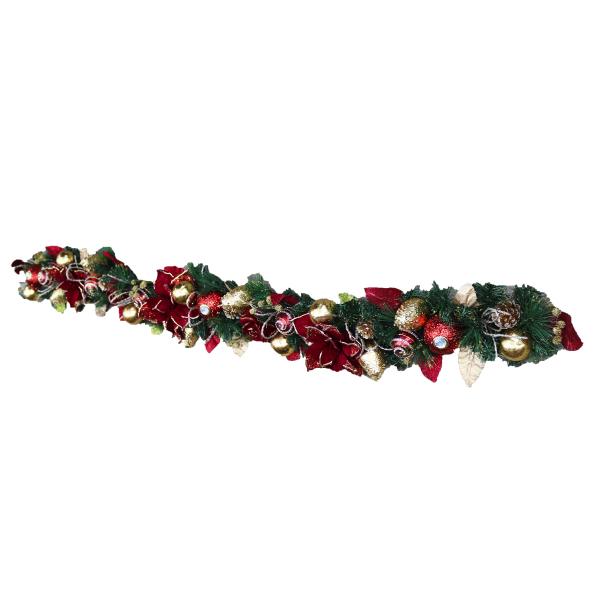 Poinsettia Rose Burgundy Garland - 6 ft