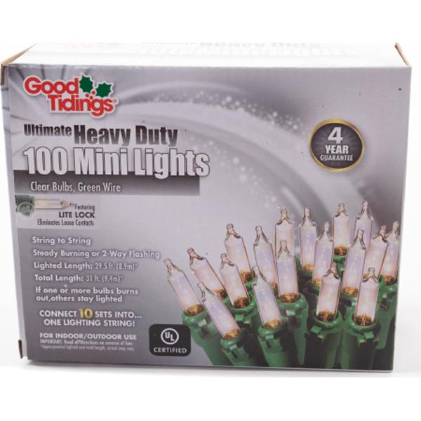 Heavy Duty Green Wire 100 Lights - Clear