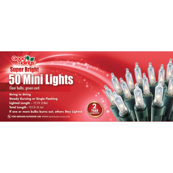 Mini Light String Green Wire Clear 50 Lights