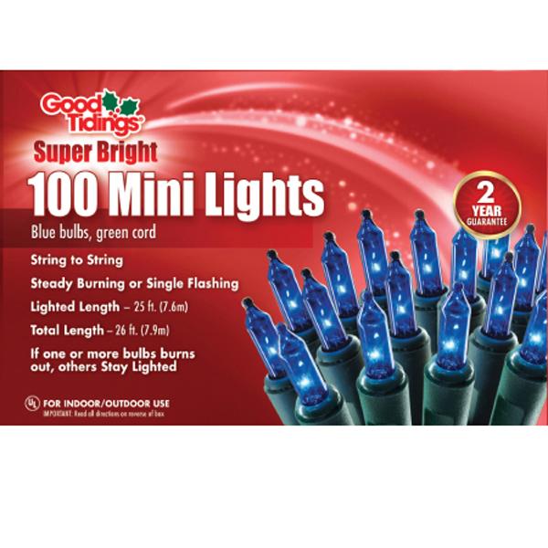 Mini Light String Green Wire 100 Lights - Blue