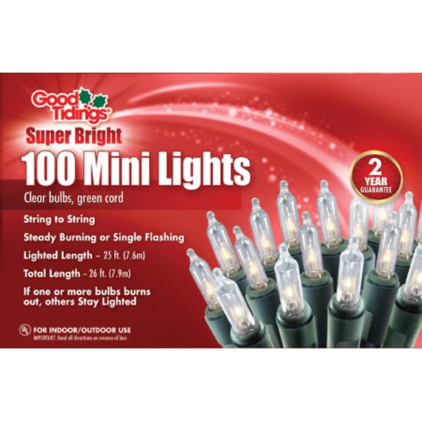 Mini Light String Green Wire 100 Lights - Clear