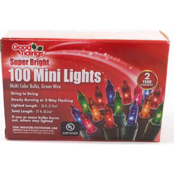 Mini Light String Green Wire 100 Lights - Multi