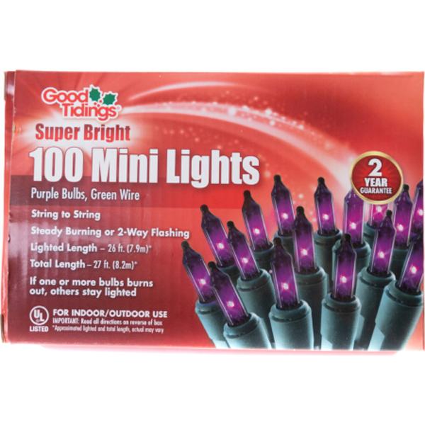 Mini Light String Green Wire 100 Lights - Purple