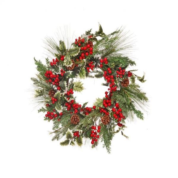 Berry Variegated Holly Waterproof Wreath