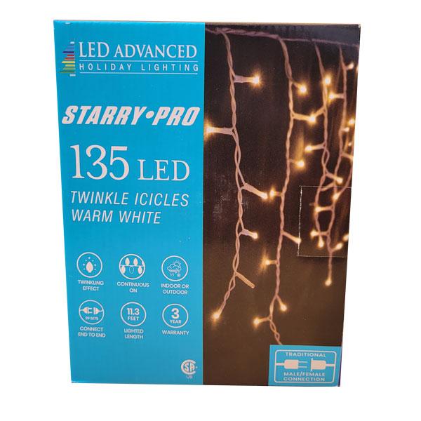 LED Starry Icicle Twinkle 3mm 135 Lights - Warm White