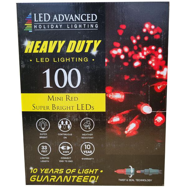 LED Heavy Duty Italian Mini 100 Lights - Red