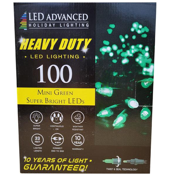 LED Heavy Duty Italian Mini 100 Lights - Green