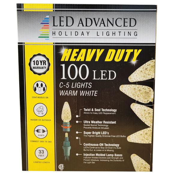 LED Heavy Duty C5 Facetd 100 Lights - Warm White