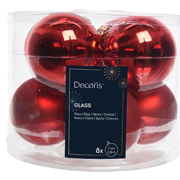 Glass Ball Christmas Red Mix X8