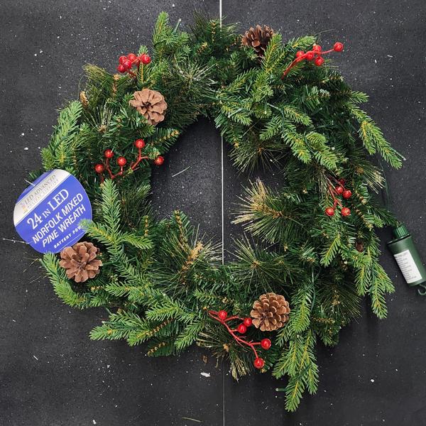 Pre Lit Wreath Norfolk Pine 24 in