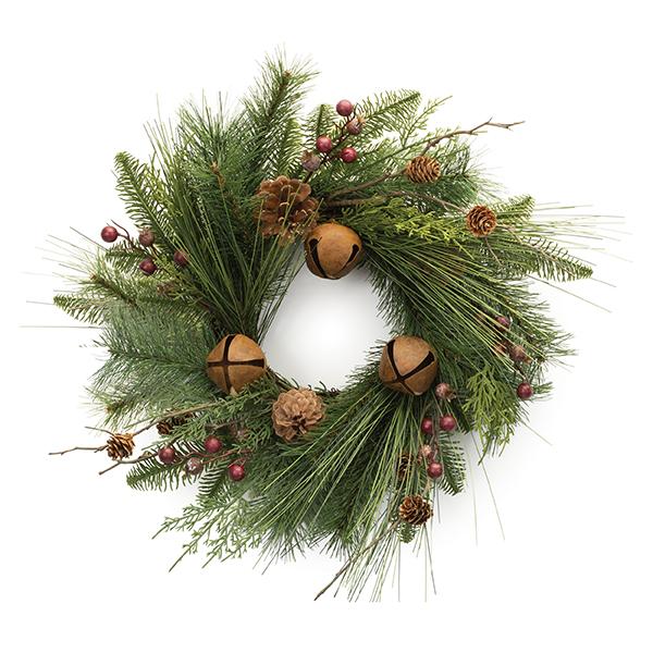 Wreath Pine With Bell 22 in