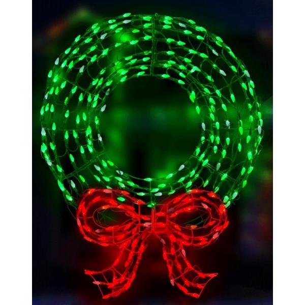 LED lighted Wreath w Bow Red Green