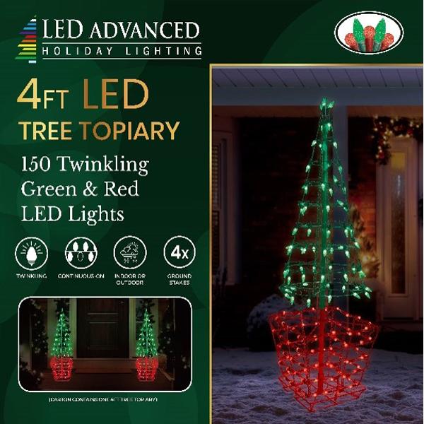 LED Lighted 4FT Tree Topiary Red Green