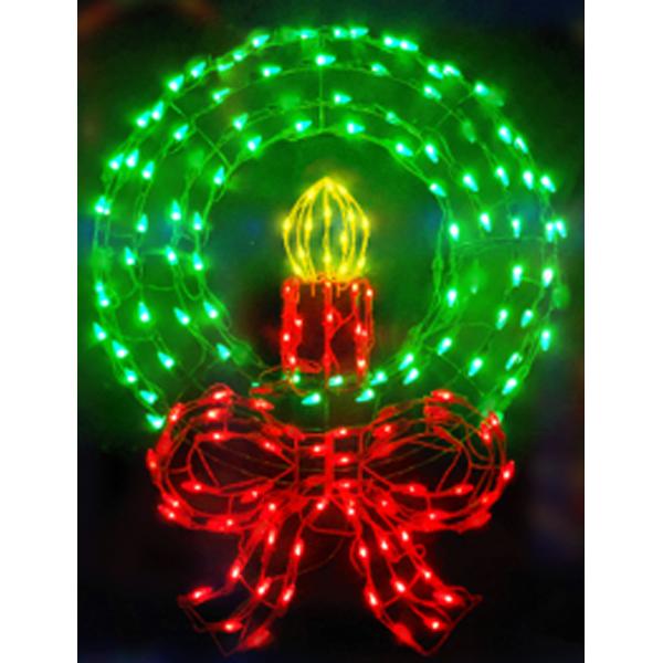 Wire Form Wreath with Bow Candle red green 36 in