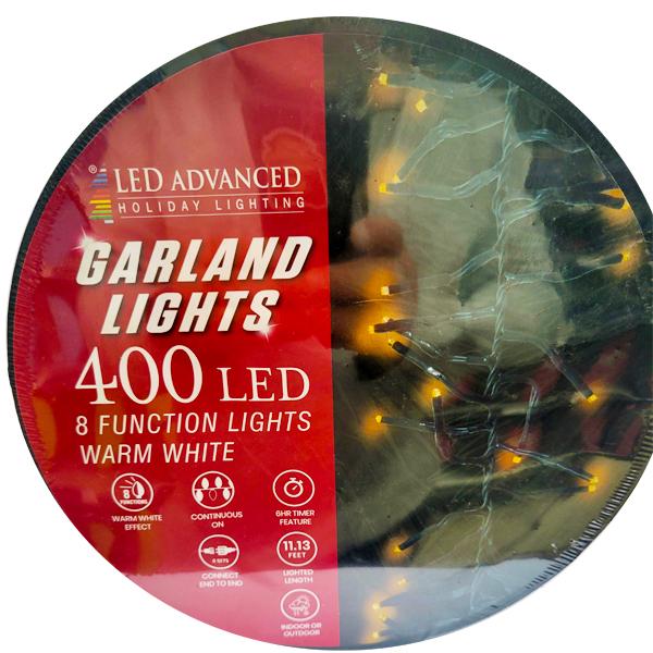 LED Starry Micro Garland 8 Function 400 Lights Warm White, 12.13 ft