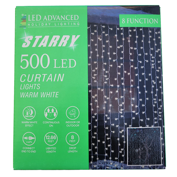 LED Curtain Icicle 500 Lights, Warm White, 13.6 ft