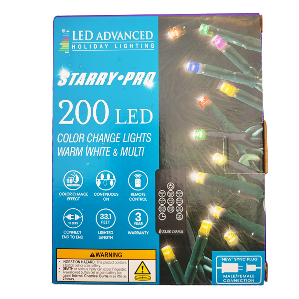 LED Starry 3mm Micro 200 Lights, Color Changing, 34.16 ft