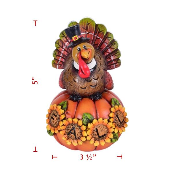 Resin Turkey on Pumpkin with Sunflower