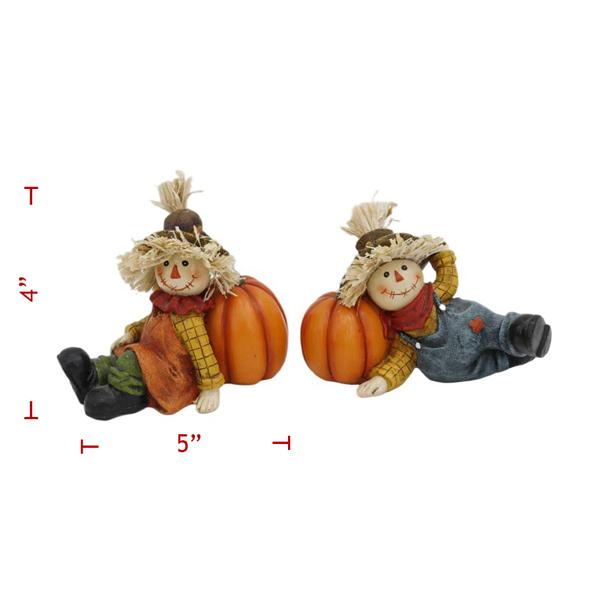 Resin Scarecrow with Pumpkin 2 Assorted