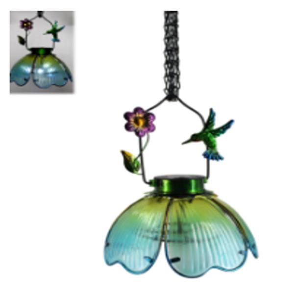 Solar Hanging Glass Flower Light  - Blue/Green