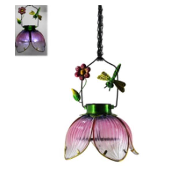 Solar Hanging Glass Flower Light - Pink/Clear
