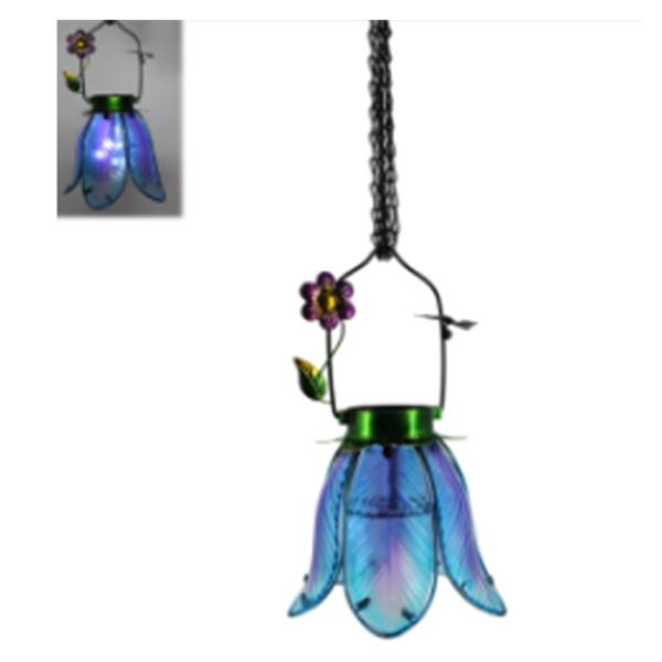 Solar Hanging Glass Flower - Light Blue