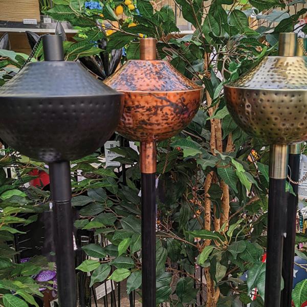 Garden Stake Torch Oil Lamp - Hammered Dull Brass