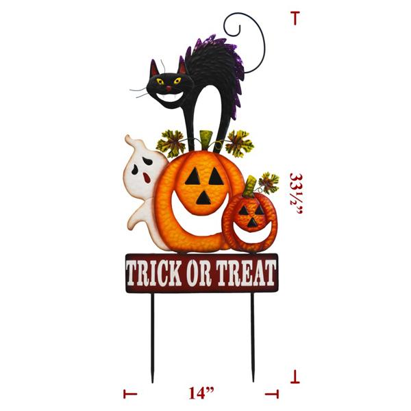 Stake Trick Or Treat Cat with Pumpkin