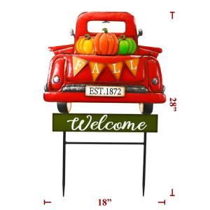 Red Welcome Truck with Pumpkins in Bed Stake - 18 in