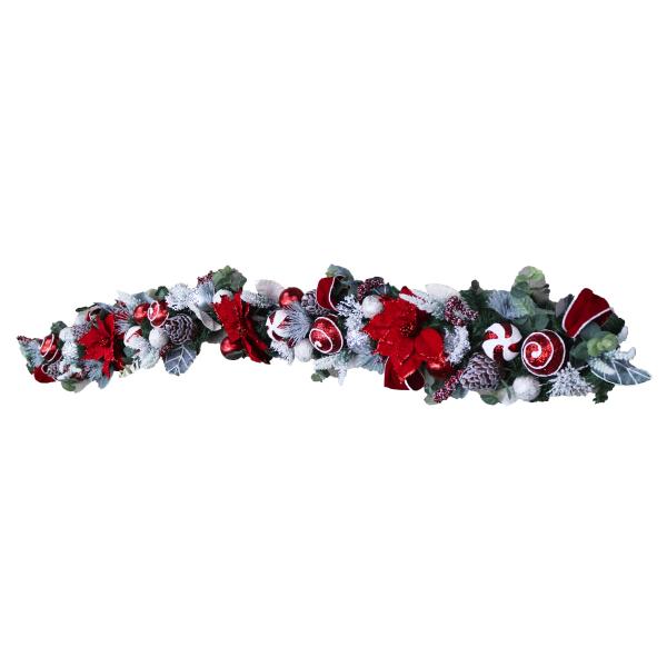 White & Silver Poinsettia Garland - 6 ft