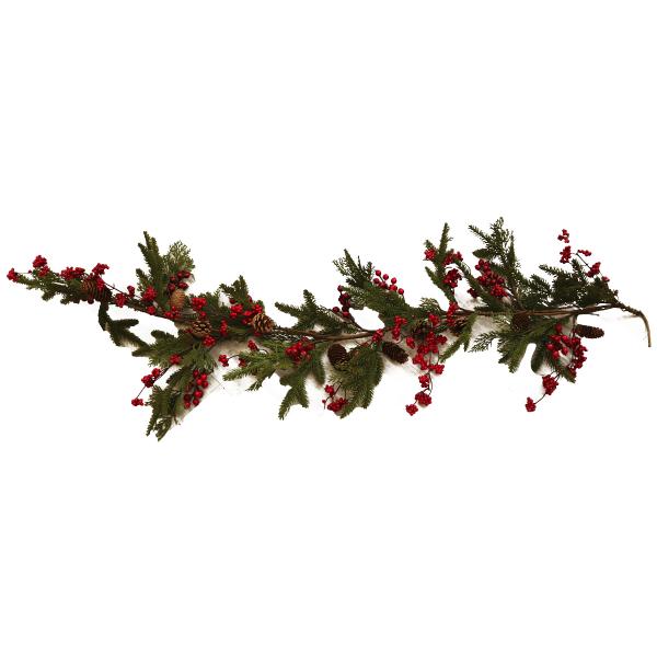 Red Berry Pine Cones Garland - 4 ft