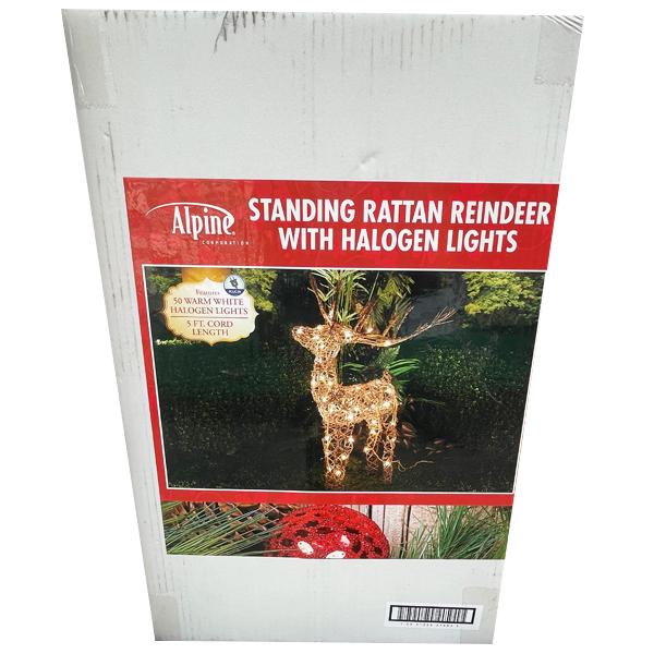 Standing Rattan Reindeer with Halogen Lights