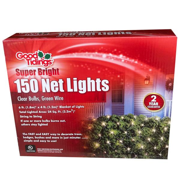 Super Bright 150 Net Lights - Clear Bulbs, Green Wire