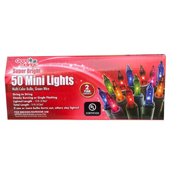 Super Bright 50 Mini Lights - Multicolored, Green Wire