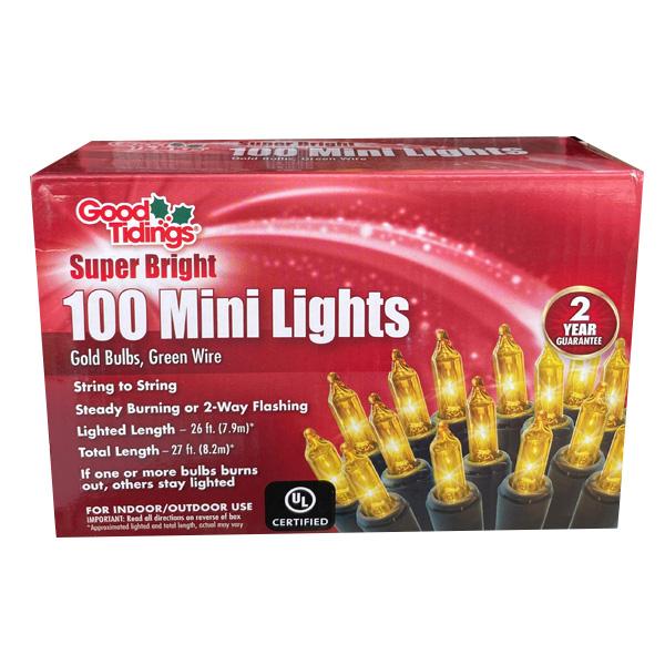 Super Bright 100 Mini Lights - Gold Bulbs, Green Wire