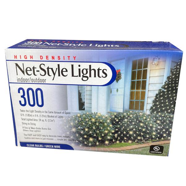 High Density Net-Style Lights - 300 Lights - Clear Bulbs, Green Wire