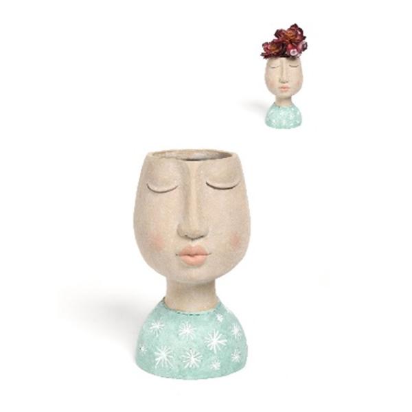 Resin Flower Pot Girl - Blue 8 in