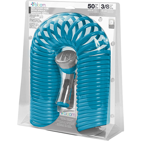 Bloom Self-Coiling Hose With 7-Pattern Nozzle - 50ft